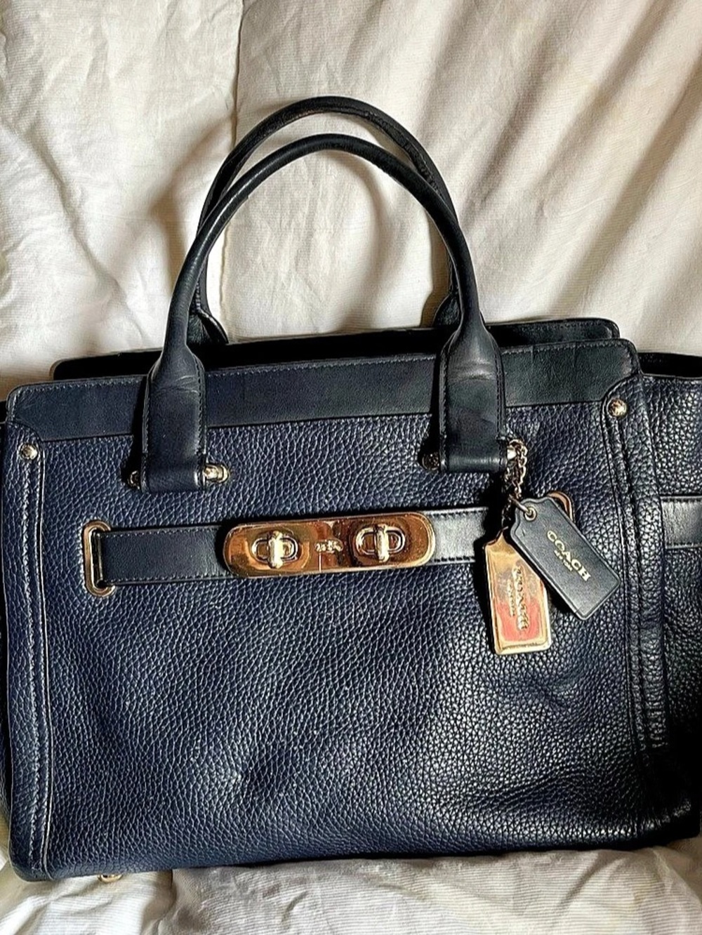 Coach Swagger Carryall in Pebble Leather Pebble Leather Satchel Blue & Black